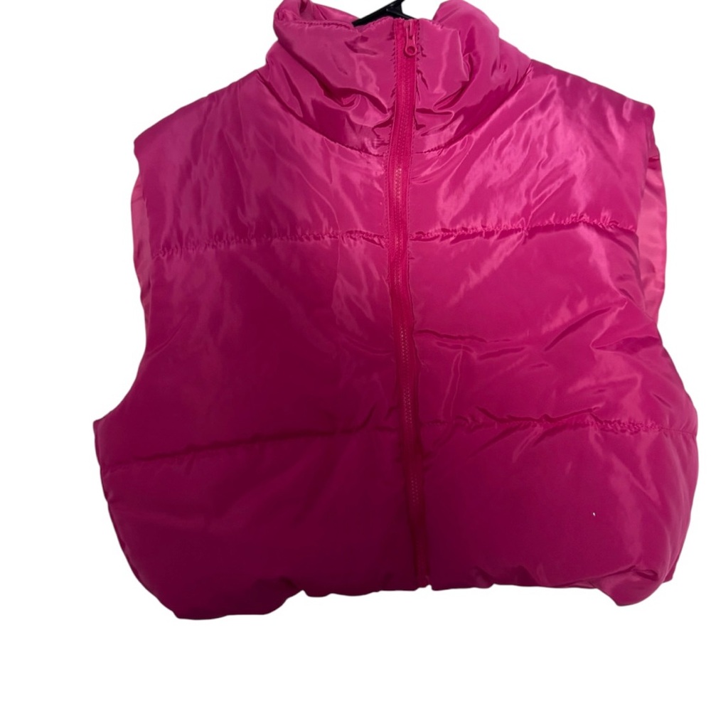 Vibrant Pink Quilted Puffer Vest with High Collar